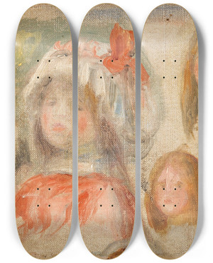 Triptych art skateboard deck of Pierreauguste Renoir Tude De Jeunes Filles by Pierre-Auguste Renoir (1841-1919)