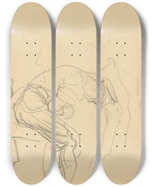 Triptych art skateboard deck of John Singer Sargent Study For Shoeing Calvary Horses At The Front Verso by John Singer Sargent (1856-1925)