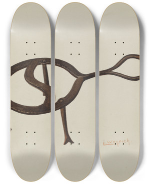 Triptych art skateboard deck of Luther D Wenrich Trivet by Luther D Wenrich