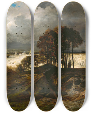 Triptych art skateboard deck of Georges Michel Storm The Quarry At Montmartre by Georges Michel (1763-1843)