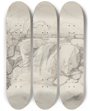 Triptych art skateboard deck of John Sell Cotman Waterfall With Rocks by John Sell Cotman (1782-1842)