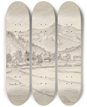 Triptych art skateboard deck of Ivan Ivanec Pejza Z Okolic Hrebenowa by Ivan Ivanec (1893-1946)