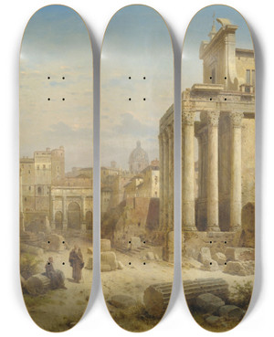 Triptych art skateboard deck of Albert Rieger Blick Auf Das Forum Romanum Mit Dem Septimiusseverusbogen Und Dem Tempel Der Faustina Und Des Antonius Pius by Albert Rieger (1934-1905)