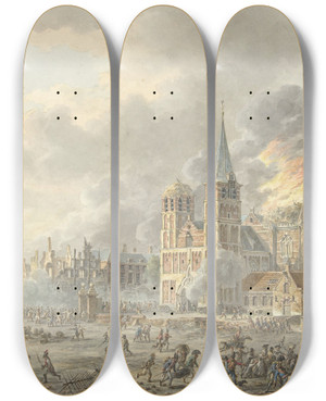 Triptych art skateboard deck of Dirk Langendijk De Inneming Van Een Stad Door Franse Troepen by Dirk Langendijk (1748-1805)