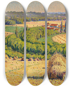 Triptych art skateboard deck of Gustave Cariot Meules De Foin by Gustave Cariot (1872-1950)