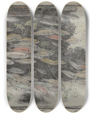 Triptych art skateboard deck of Gerrit Willem Dijsselhof Aquarium Met Goudwinden by Gerrit Willem Dijsselhof (1866-1924)