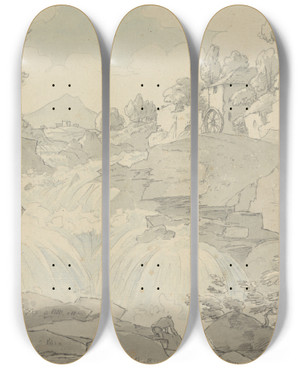 Triptych art skateboard deck of Thomas Sunderland Stone Byres Lanarkshire by Thomas Sunderland (1744-1828)