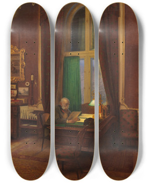 Triptych art skateboard deck of Franz Von Matsch Kaiser Franz Joseph I In Seinem Arbeitszimmer In Schnbrunn by Franz Von Matsch (1861-1942)
