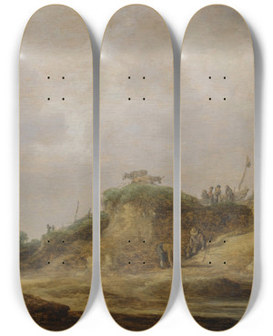 Triptych art skateboard deck of Jan Van Goyen A Dune Landscape With Herdsmen Tending Their Cattle by Jan Van Goyen (1596-1656)