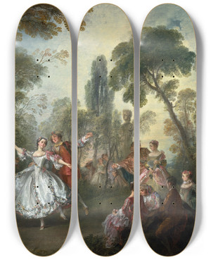 Triptych art skateboard deck of Nicolas Lancret La Camargo Dancing by Nicolas Lancret (1690-1743)