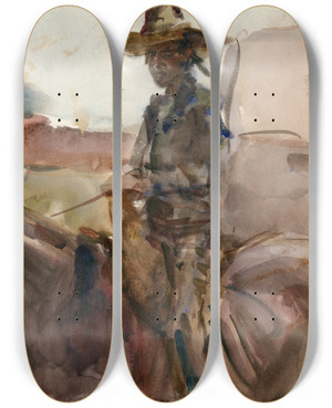 Triptych art skateboard deck of Isaac Israls Cowboy Te Paard by Isaac Israels (1865-1934)
