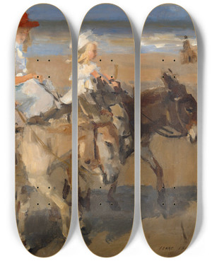 Triptych art skateboard deck of Isaac Israls Donkey Rides On The Beach by Isaac Israels (1865-1934)