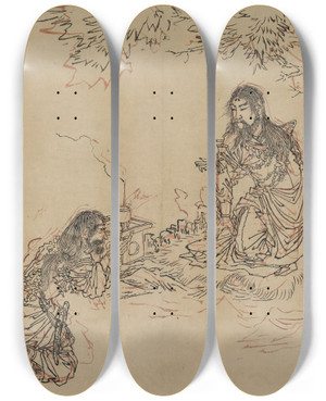 Triptych art skateboard deck of Tsukioka Yoshitoshi Yamato Takeru No Mikoto_1 by Tsukioka Yoshitoshi (1839-1892)
