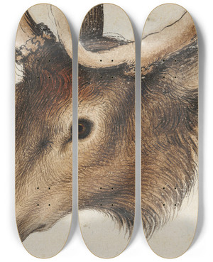 Triptych art skateboard deck of Hans Hug Kluber Hirschkopf by Hans Hug Kluber (1535-1578)