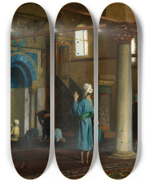 Triptych art skateboard deck of Jeanlon Grme At Prayer Cairo by Jean-Lon Grme (1824-1904)