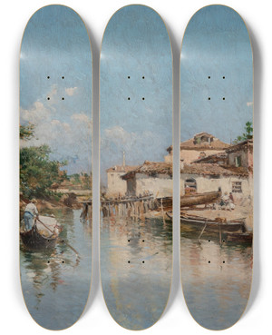 Triptych art skateboard deck of Mariano Barbasn Venezia_2 by Mariano Barbasan (1864-1924)