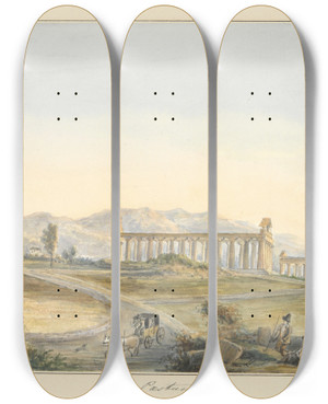 Triptych art skateboard deck of George John Morant View Ofpaestum by George John Morant (1799-1865)