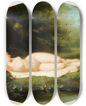Triptych art skateboard deck of Fritz Zuberbhler Bather Asleep by Fritz Zuber-Bhler (1822-1896)