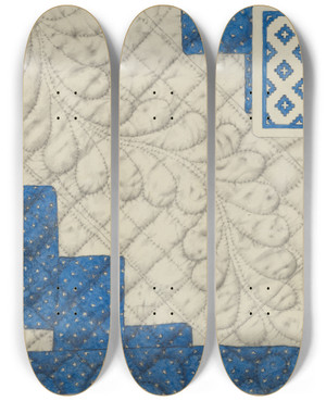 Triptych art skateboard deck of Maud M Holme Pieced Quilt by Maud M Holme