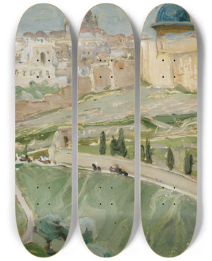 Triptych art skateboard deck of Anna Boberg By Jerusalem by Anna Boberg (1864-1935)