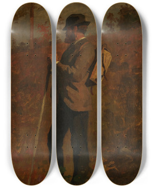 Triptych art skateboard deck of Winslow Homer Man With A Knapsack by Winslow Homer (1836-1910)