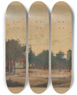 Triptych art skateboard deck of James Ensor The Orchard_2 by James Ensor (1860-1949)