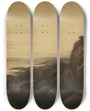 Triptych art skateboard deck of Karl Nordstrm Coastal Cliffs by Karl Nordstrom (1855-1923)