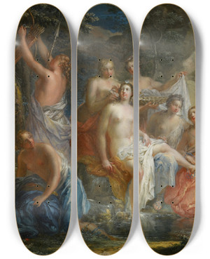 Triptych art skateboard deck of Johann Georg Platzer The Bath Of Diana by Johann Georg Platzer (1704-1761)