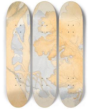 Triptych art skateboard deck of Richard Pettigrew Leitch Trees by Richard Pettigrew Leitch
