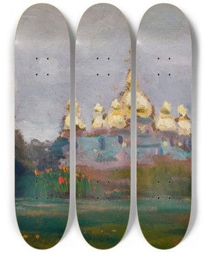 Triptych art skateboard deck of Jan Stanislawski St Michaels Monastery In Kyiv by Jan Stanislawski (1860-1907)