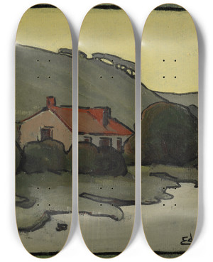 Triptych art skateboard deck of Edward Fristrm Homestead Lake Wakatipu Queenstown No2 by Edward Fristrom (1864-1950)