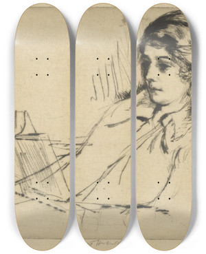 Triptych art skateboard deck of Ernest Haskell Reading by Ernest Haskell (1876-1925)