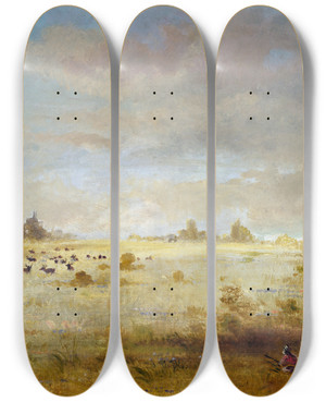 Triptych art skateboard deck of George Catlin Elk Grazing On An Autumn Prairie by George Catlin (1796-1872)