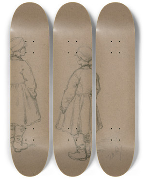 Triptych art skateboard deck of Wilhelm Amandus Beer Russisches Kind In Drei Ansichten by Wilhelm Amandus Beer (1837-1907)