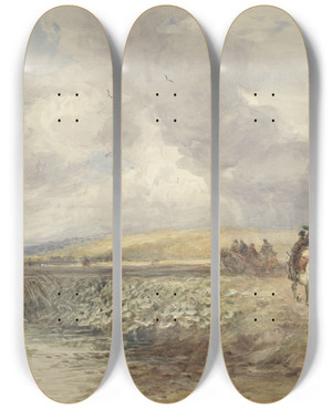 Triptych art skateboard deck of David Cox Landschap Met Reizigers by David Cox (1783-1859)