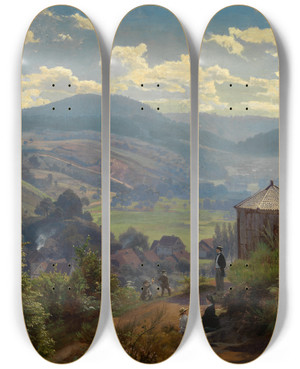 Triptych art skateboard deck of Johann Wilhelm Schirmer Das Oberbeuerner Tal Vom Ccilienberg Aus Vormittag by Johann Wilhelm Schirmer (1807-1863)