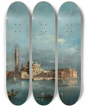Triptych art skateboard deck of Francesco Guardi San Giorgio Maggiore With The Punta Del Giudecca by Francesco Guardi (1712-1793)
