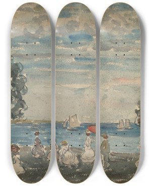 Triptych art skateboard deck of Maurice Prendergast Figures On A Beach by Maurice Prendergast (1858-1924)