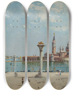 Triptych art skateboard deck of Antonietta Brandeis St Marks Square by Antonietta Brandeis (1848-1926)