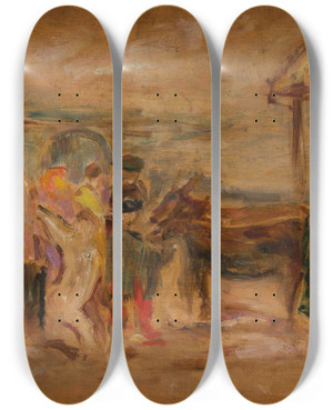 Triptych art skateboard deck of Tadeusz Makowski Figural Scene With Donkeys by Tadeusz Makowski (1882-1932)