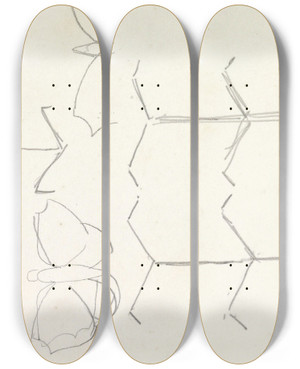 Triptych art skateboard deck of Leo Gestel Ontwerpen Voor Een Watermerk Van Een Bankbiljet Ornament En Vlinder by Leo Gestel (1881-1941)