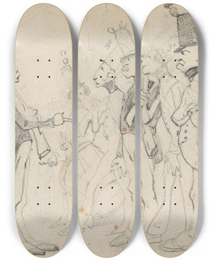 Triptych art skateboard deck of Nicaise De Keyser Caricatures by Nicaise De Keyser (1813-1887)