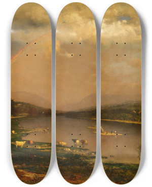Triptych art skateboard deck of George Inness Delaware Water Gap by George Inness (1825-1894)