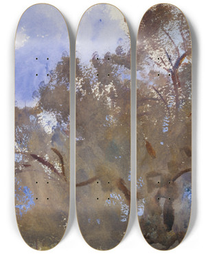 Triptych art skateboard deck of John Singer Sargent Treetops Against Sky by John Singer Sargent (1856-1925)