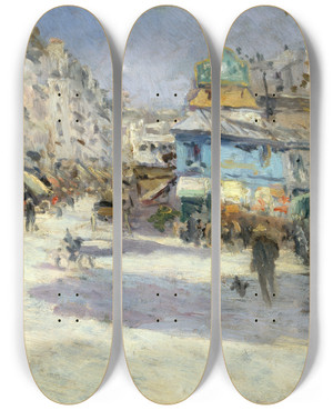 Triptych art skateboard deck of Louis Abeltruchet La Rue Lepic Langle De La Rue Puget Et La Place Blanche by Louis Abel-Truchet (1857-1918)