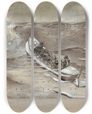 Triptych art skateboard deck of Winslow Homer The Life Boat by Winslow Homer (1836-1910)