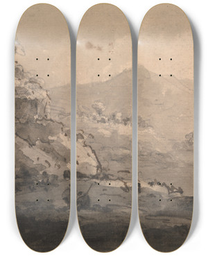 Triptych art skateboard deck of William Gilpin Mountain View by William Gilpin (1724-1804)