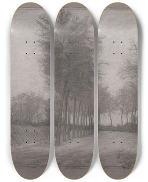 Triptych art skateboard deck of Jan Veth Landweg Met Bomen Aan Weerszijden by Jan Veth (1864-1925)