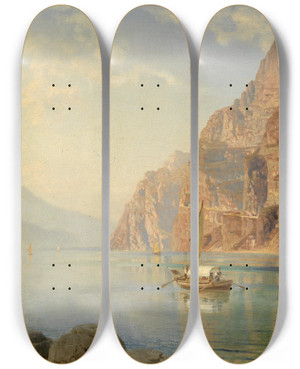 Triptych art skateboard deck of Anton Hlavacek Partie Am Comer See by Anton Hlavacek (1842-1926)