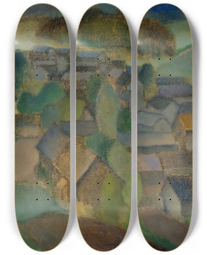 Triptych art skateboard deck of Alvar Cawn Landscape From France by Alvar Cawen (1886-1935)